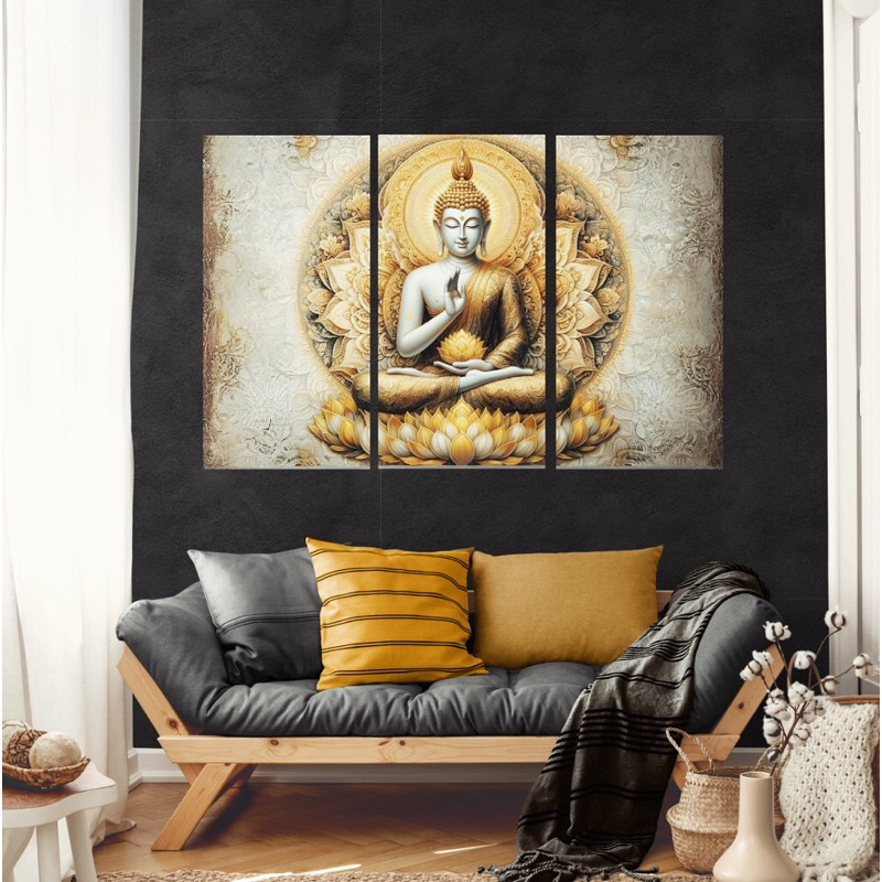 Buddha Wall Art - 3 Panel Wall Art Canvas With Frame and Hook ...