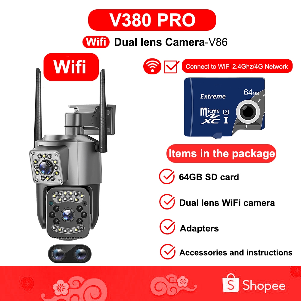 V380 Pro wireless dual lens outdoor waterproof wifi 360 cctv camera