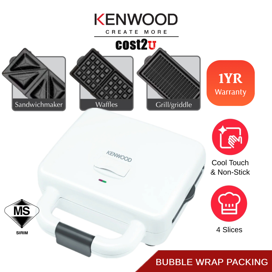 Kenwood 3in1 Waffle Sandwich Maker (White) SMP84.C0WH (Grill Pan