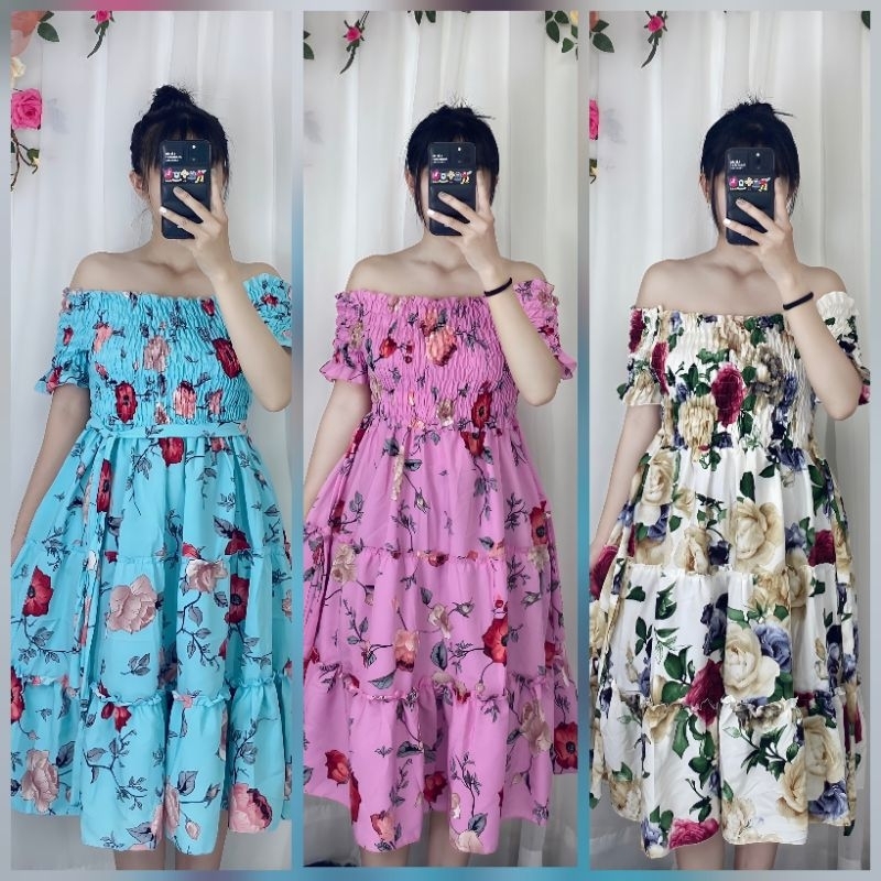 Ready stock dress mini off shoulder florals plus size fit till 85kg ...