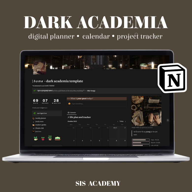 Notion Template | Dark Academia Life Planner Notion Template | Shopee ...