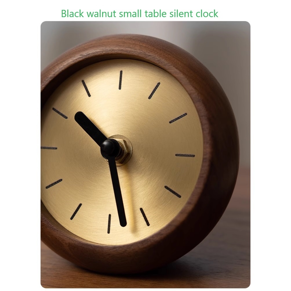 Solid Wood Silent Table Clock Office Table Wooden Round Desk Clock