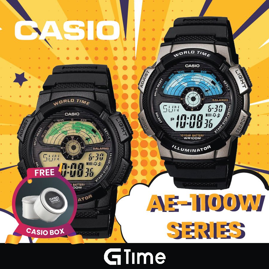 ORIGINAL 1YR WARRANTY CASIO AE 1100W SERIES MAN DIGITAL STEEL RESIN WORLD TIME WATCH Shopee Malaysia