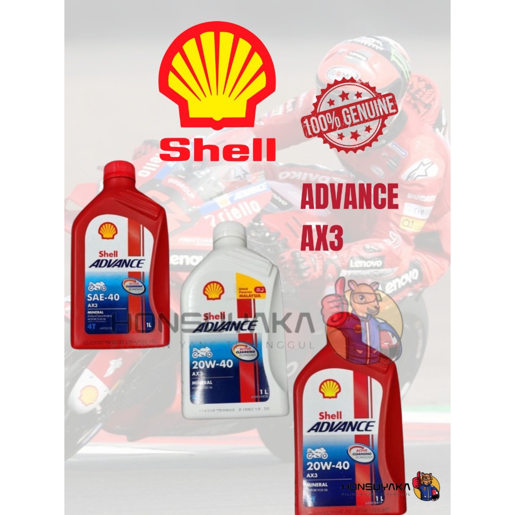 4T SHELL ADVANCE AX3 MINERAL (SAE 40 / 20W40 WHITE & 20W40 RED) 1LITER ...