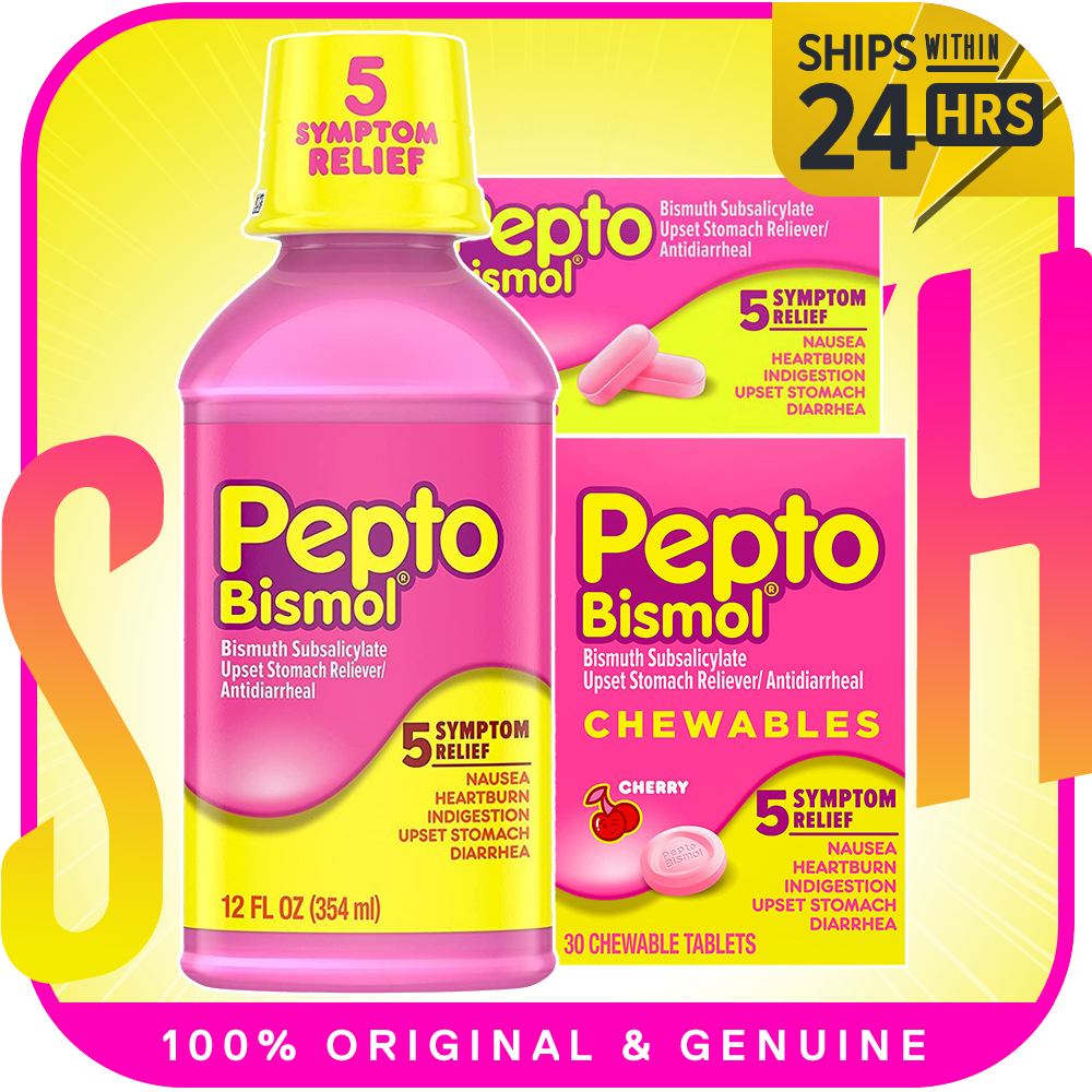 Pepto Bismol Chewable Tablets Caplets Liquid for Nausea, Heartburn