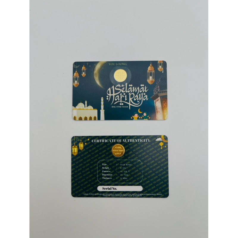 Youloong Raya Edisi/Edition Selamat Hari Raya 0.1Gram goldbar 999.9GOLD ...
