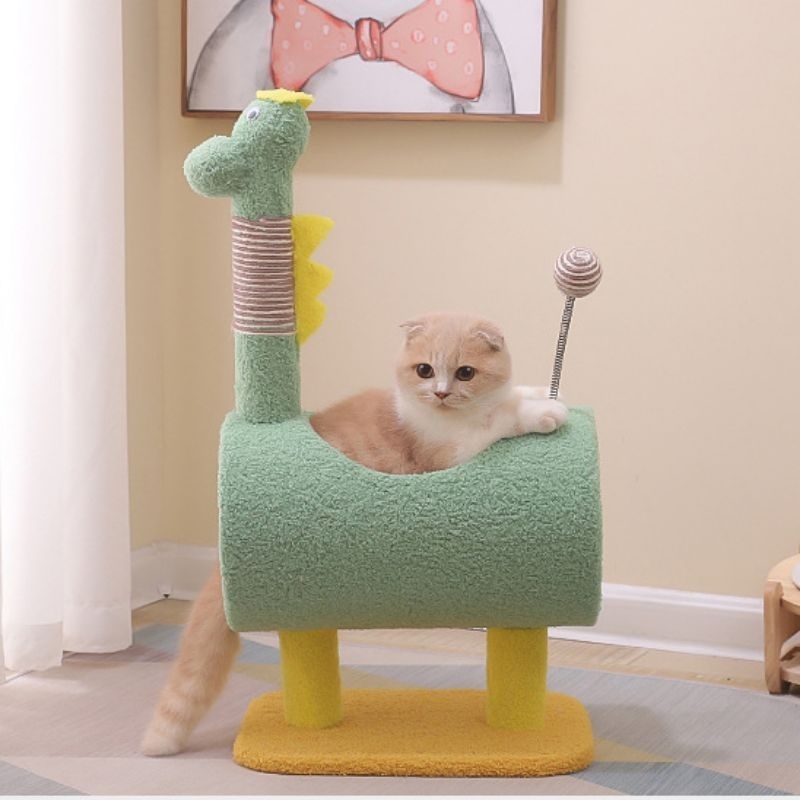 Ready Stock Green Dinosaur Cat Tree With Tunnel Cat Toy Cat