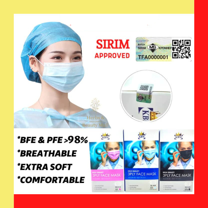 (SIRIM Certified) 50PCS KBM 3 PLY Blue Face Mask Sirim Approved Mask ...