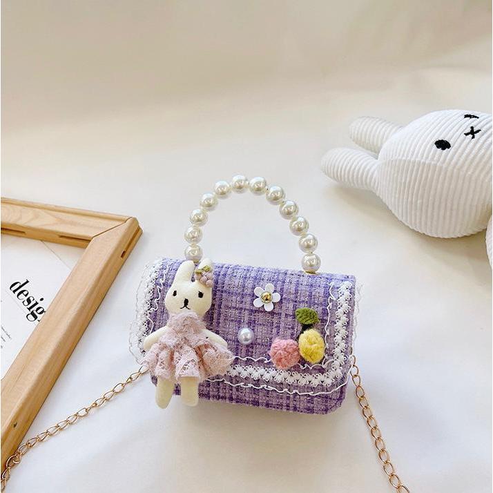 N Ready Stock Myfooyin Borong Woman Handbag Chain Pearl Square Sling