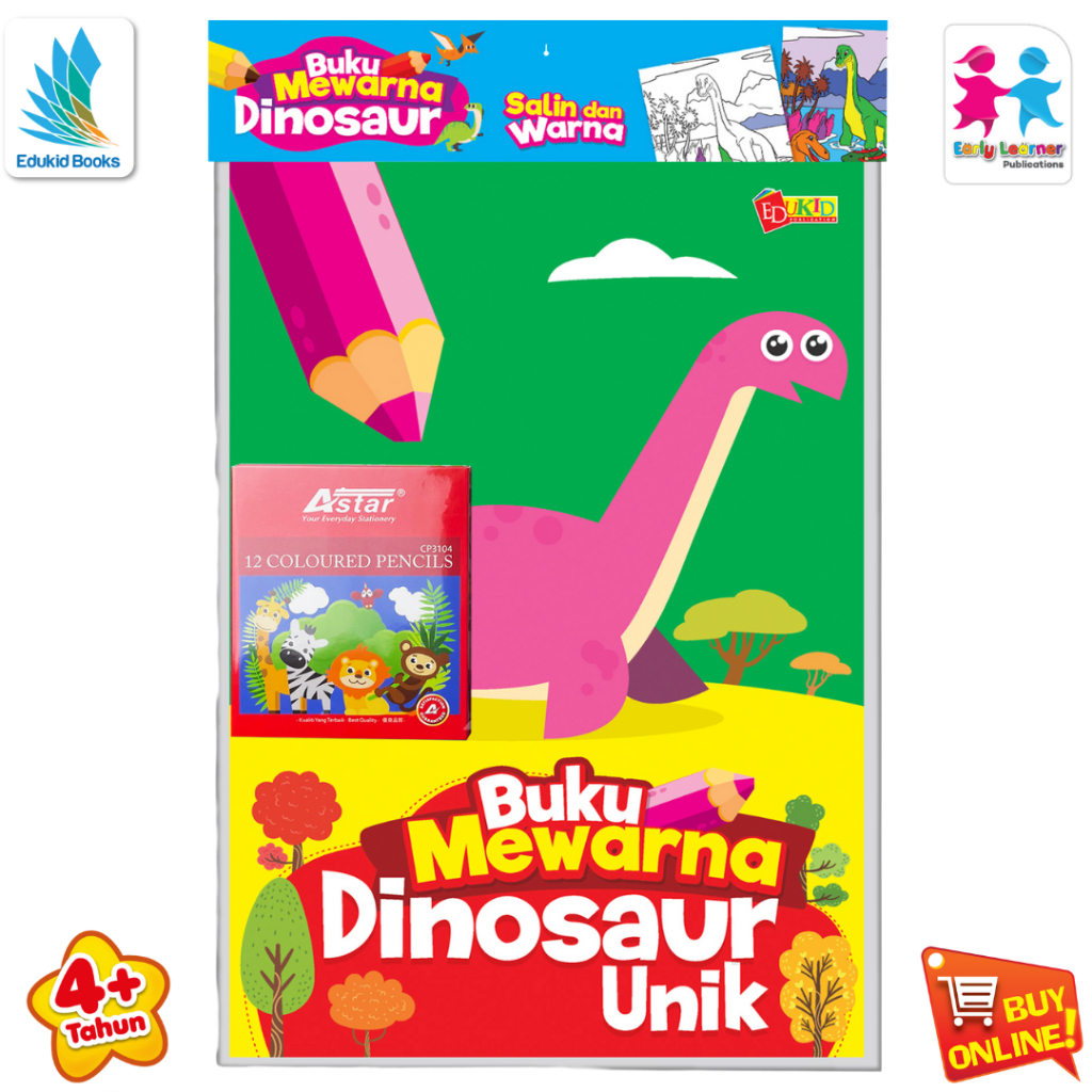 Buku Mewarna - Set Buku Buku Mewarna Dinosaur Unik Free Pencil Colour ...