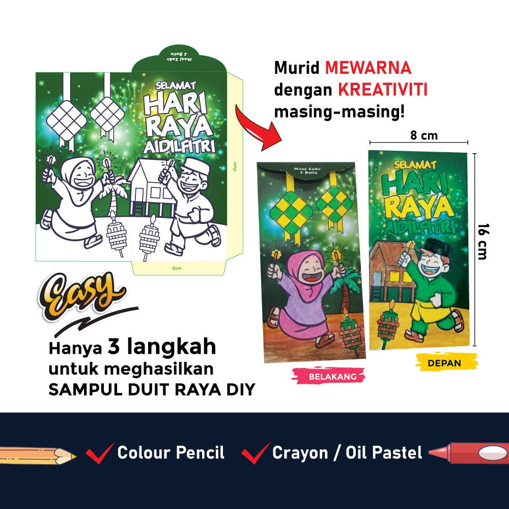 Sampul Duit Raya DIY | Aktiviti Mewarna Murid | Kraf DIY Murid | Kraf ...