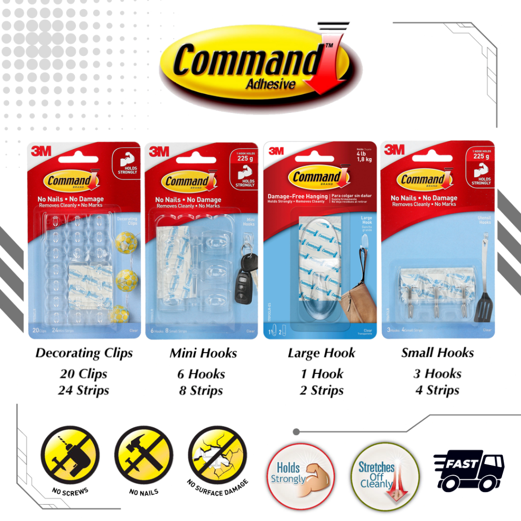 3M Command Clear Hooks (Wall Adhesive) | Shopee Malaysia