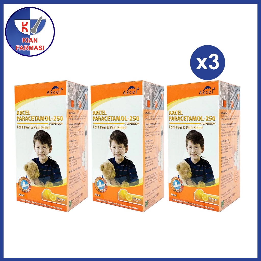 [Bundle of 3] Axcel Paracetamol 250mg Suspension Orange 90ML | Shopee ...