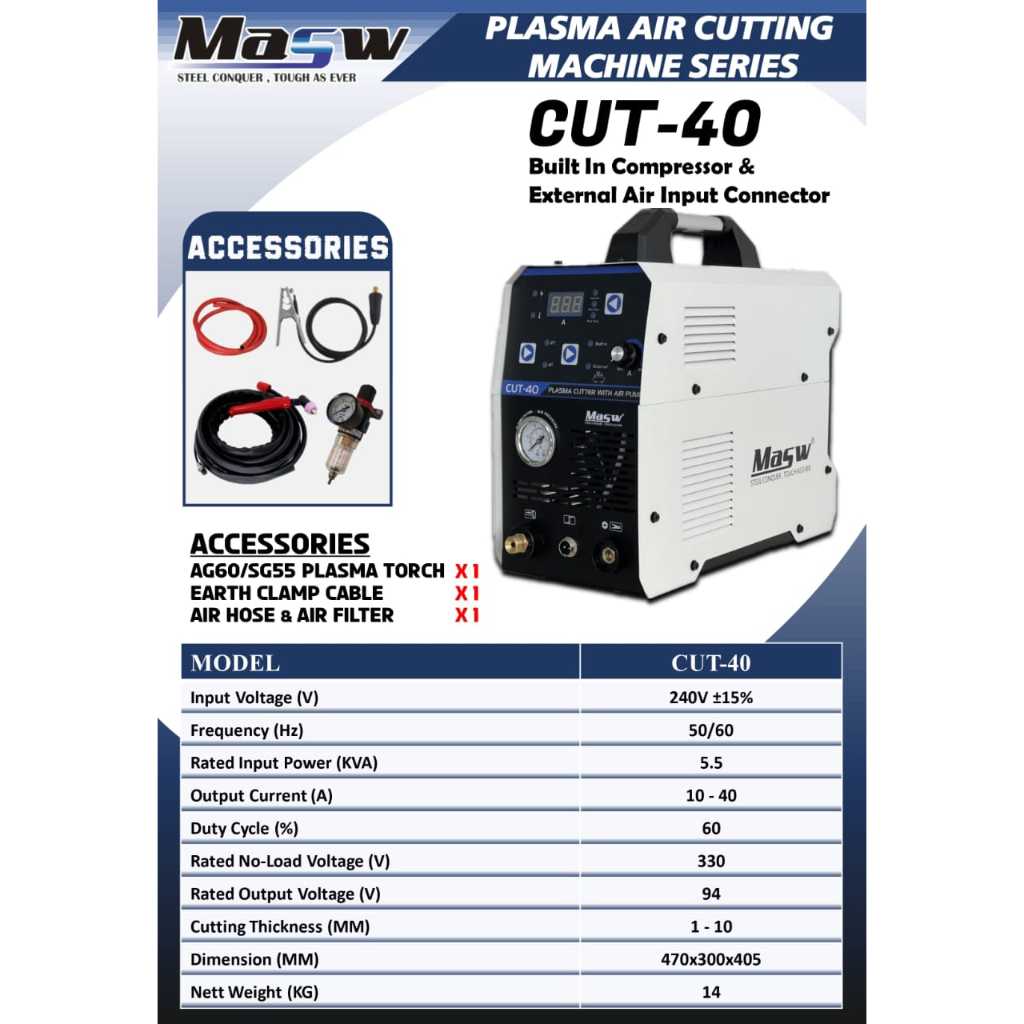 MASW IGBT DC Inverter Built-In Compressor Air Plasma Cutter CUT40 ...