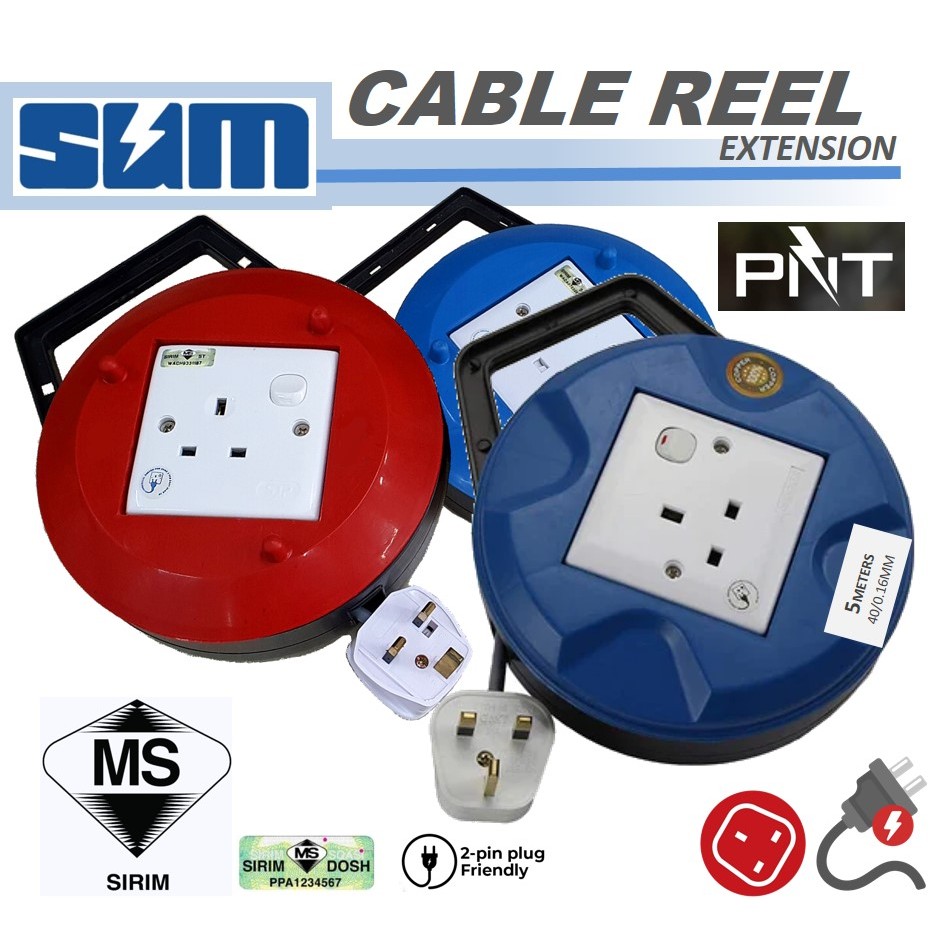 SUM PNT Cable Reel Copper Extension Wire Box Trailing Socket 13A