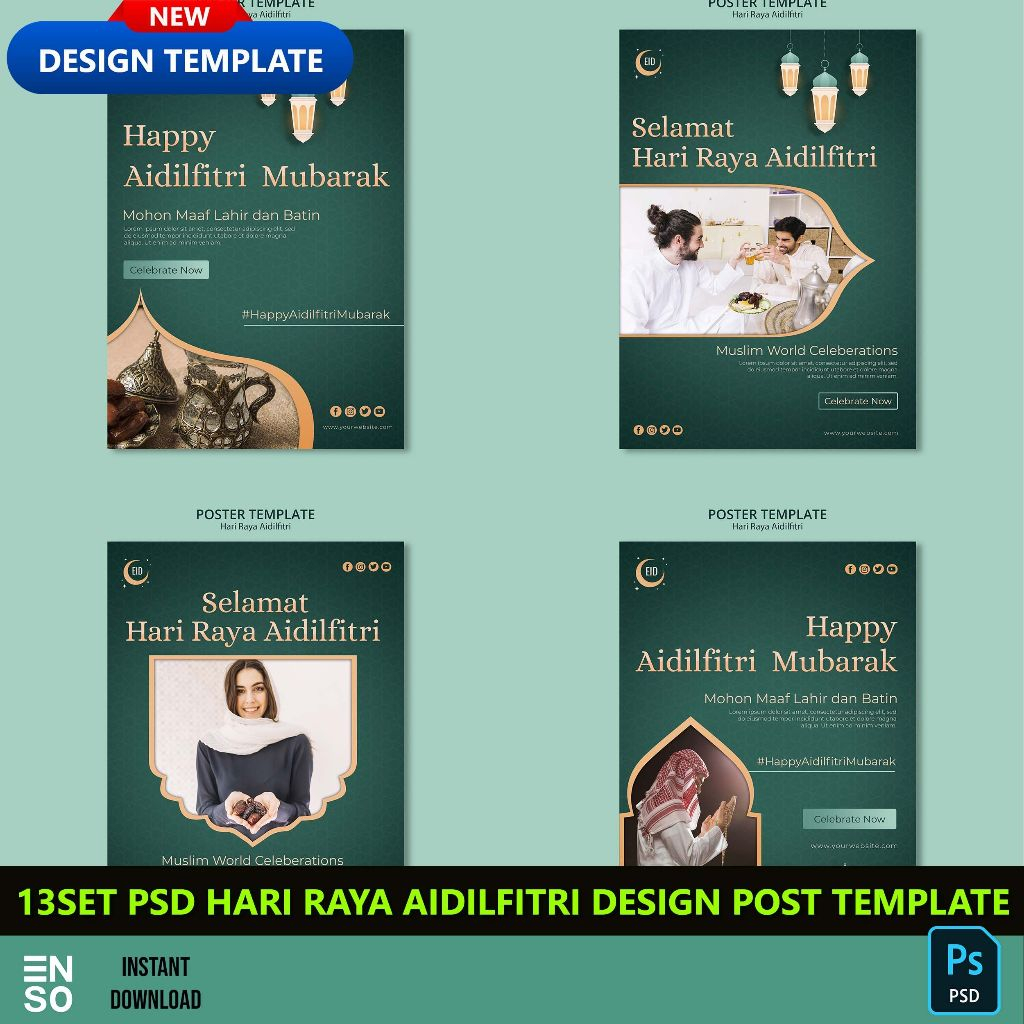 13-Set PSD Hari Raya Aidilfitri Post Template Design (SW552) | Shopee ...