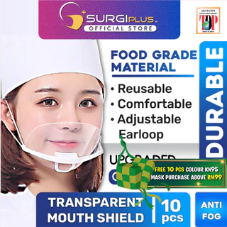 Reusable Plastic Mask/Mouth Cover (10pcs) - Adjustable Earloop Super Comfortable - Anti-Fogging & Premium