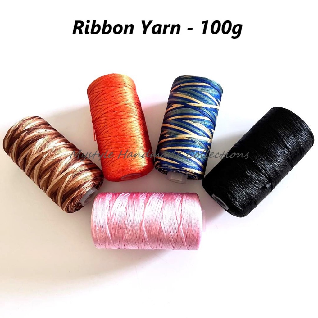 Benang Kait Nylon Riben Yarn (100g) TAPE YARN Flat Fancy Yarn Multi ...