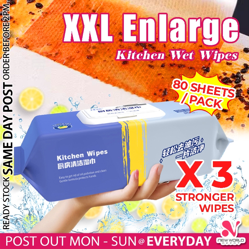 𝗤𝗨𝗜𝗖𝗞 𝗗𝗘𝗖𝗢𝗠𝗣𝗢𝗦𝗘 》80pcs Extra Large Kitchen Wet Wipes Multi Usage