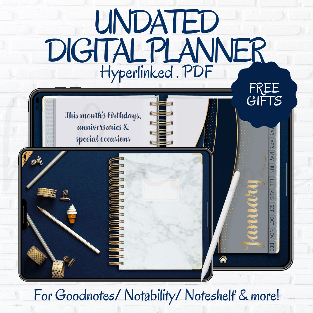 Undated Digital Planner Hyperlinks PDF, Digital Planner, Planner, Planners, Goodnotes