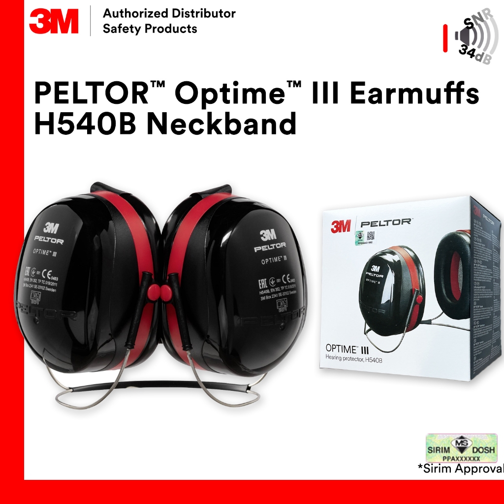 3M PELTOR Optime III Earmuffs H540B Behind the Head SNR 34dB / Neckband ...