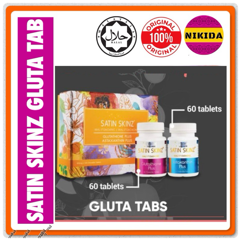 satin skinz glutathione supplement SATIN SKINZ GLUTA TAB CERAHKAN KULIT 310mg GLUTATHIONE VIT C & ASTAXHANTIN.  RAWAT JERAWAT JERAGAT