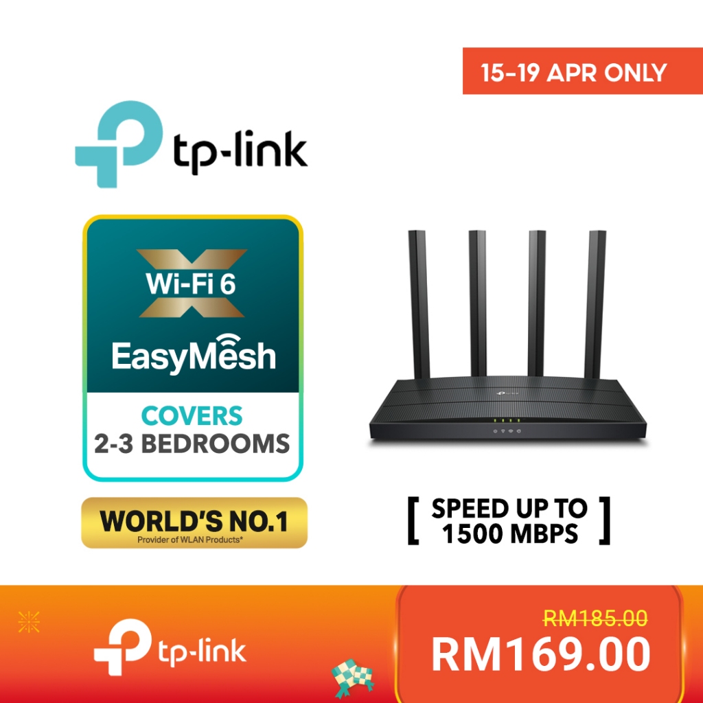 TP-Link Easymesh AX1500 Dual Band Gigabit Wireless WiFi 6 Router Archer ...