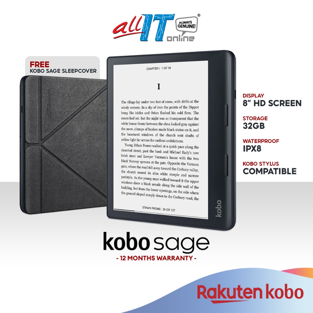 Rakuten Kobo Sage 8Inch AntiGlare eReader IPX8 Waterproof
