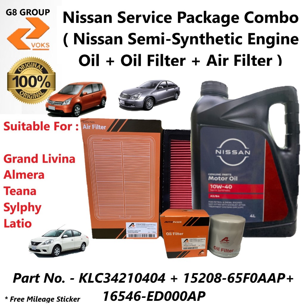 Nissan Service Package Combo ( Nissan Semi-Synthetic Engine Oil 4L + TC ...