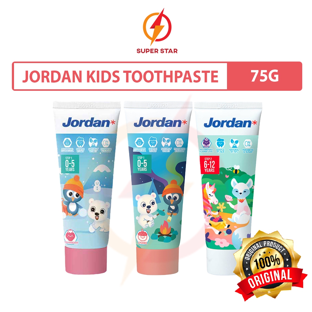 Jordan Kids Toothpaste 75g - Step 1 / Step 2 ( Lychee / Strawberry ...