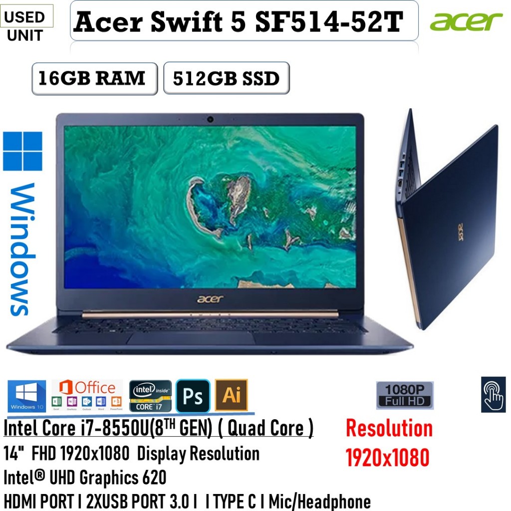 Acer Swift 5 Sf314 510g Laptop Core I5 11th Gen 8gbram 512gbssd