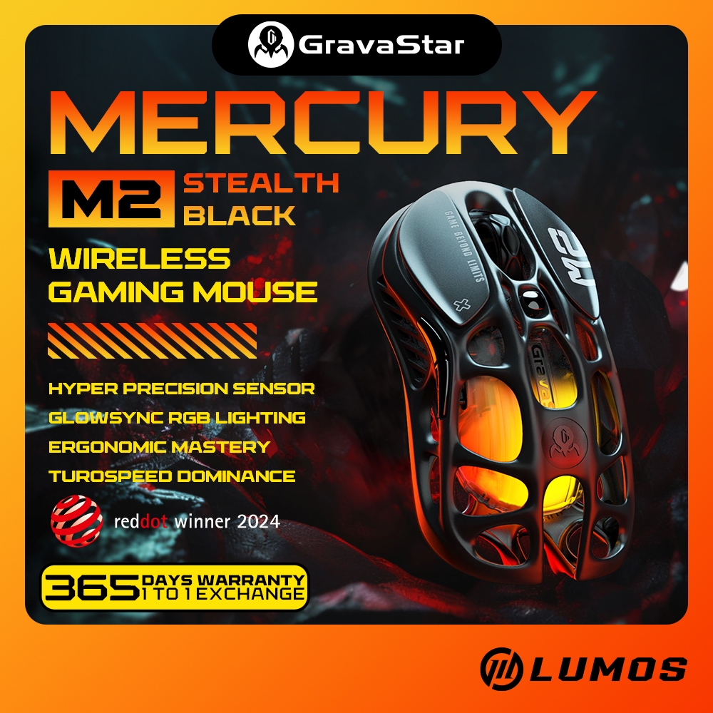 Gravastar Mercury M2 Stealth Black Wireless Gaming Mouse Mice 5 Light Mode Highly Sensitive 4967