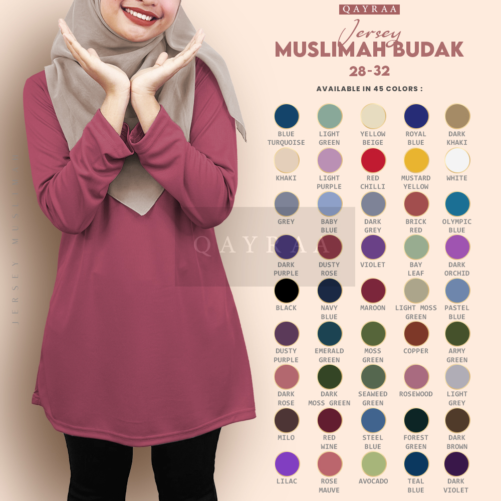 𝐐𝐀𝐘𝐑𝐀𝐀 P1 BUDAK Jersi Muslimah Jersey Muslimah Plain/Baju Sukan ...