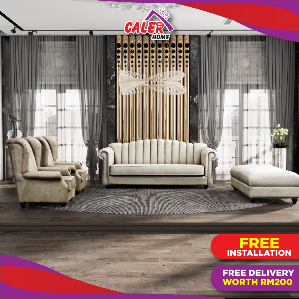 Chesterfield 1+3 Stool Sofa Set Wing Chairs Caler Home Bravo [Free ...
