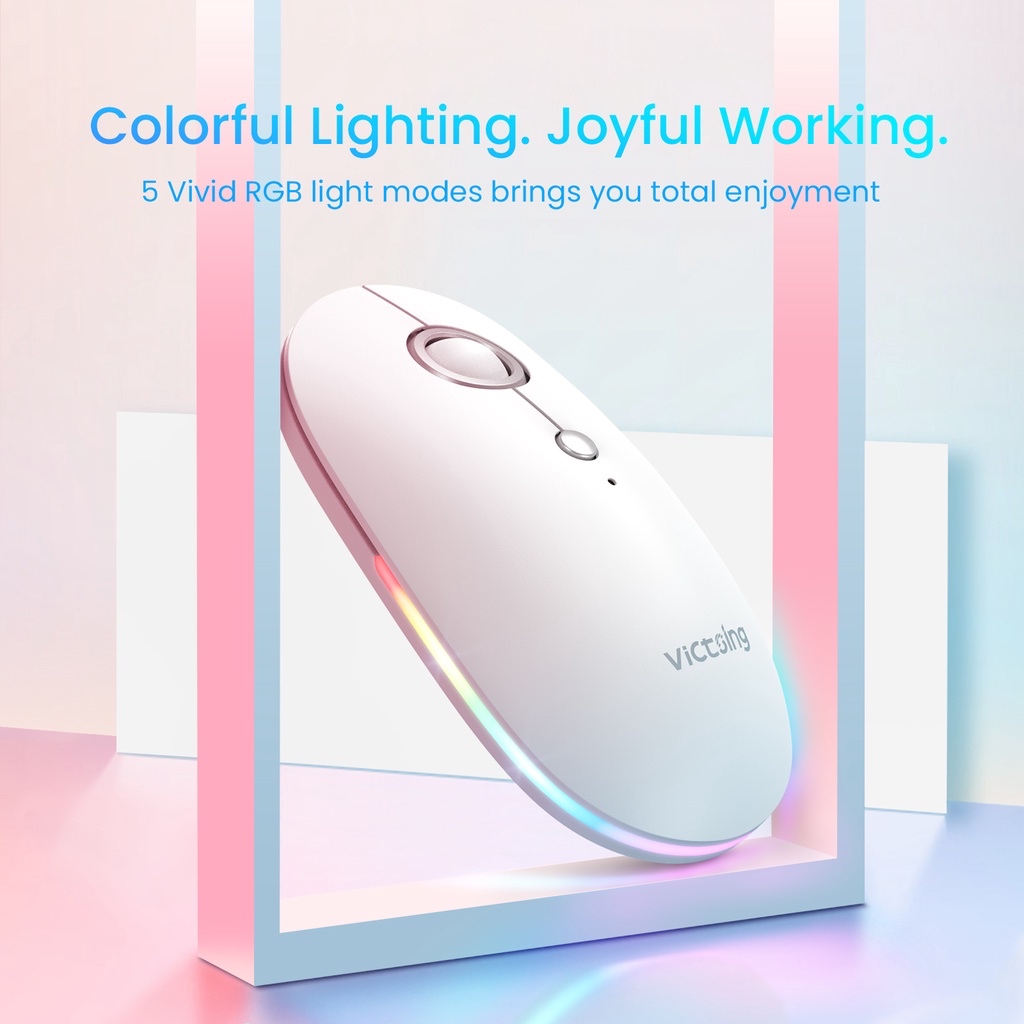 VictSing PC336A Wireless Mouse Rechargeable RGB Slim Silent with 5 ...