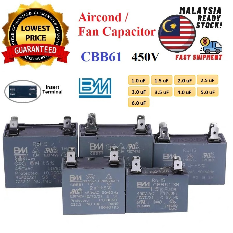 Aircond / Fan Capacitor 4 Pin / Kapasitor Kipas BM CBB61 450V for