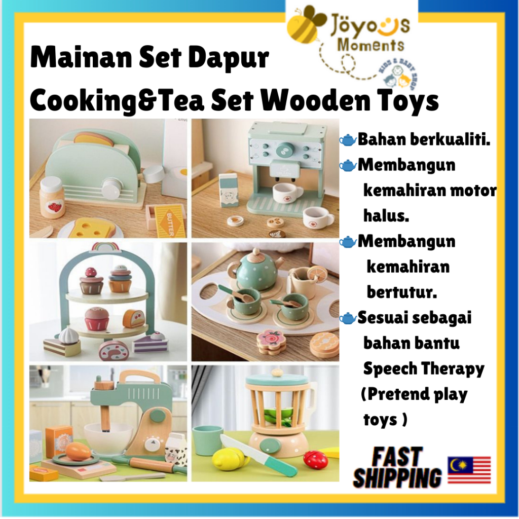 Tea Set Wooden Pretend Play Mainan Set Teh Dapur Budak Perempuan ...