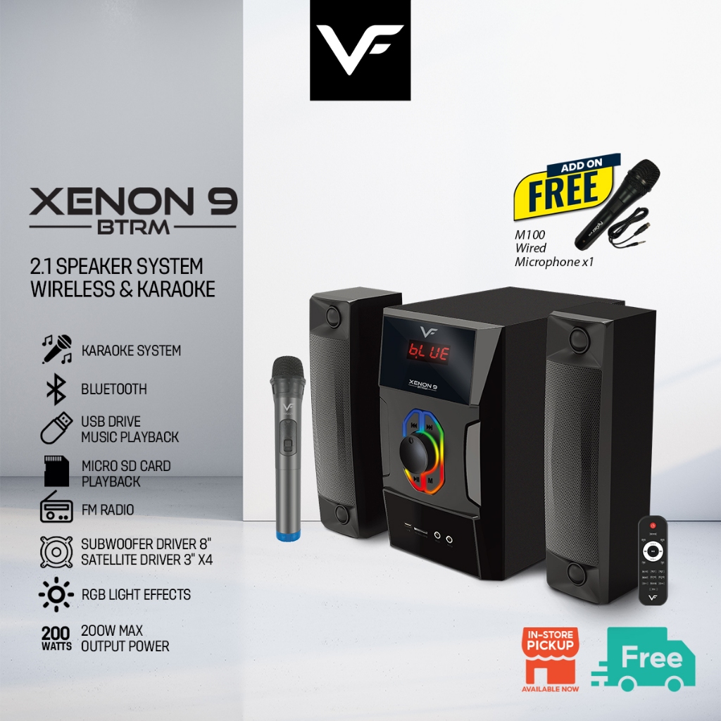 Vinnfier VF Xenon 9 BTRM 2.1 Speaker 200W Max Bluetoorh Karaoke Speaker ...