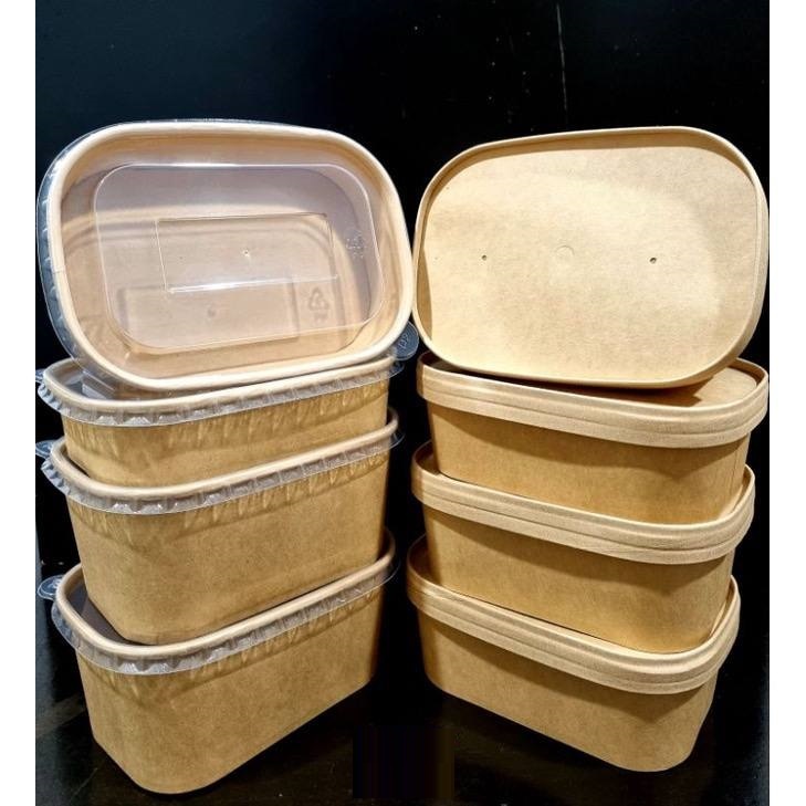 500/650/750/1000ml Kraft Paper Rectangular Lunch Box with Paper Lid ...
