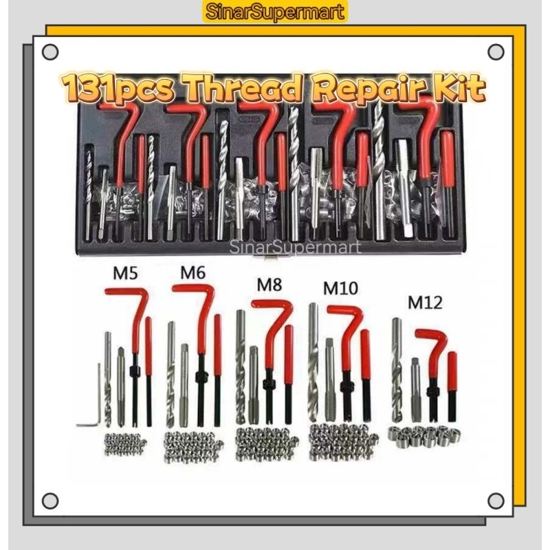 SinarSupermart 131pcs Thread Repair Kit M5 M6 M8 M10 M12 helicoil ...