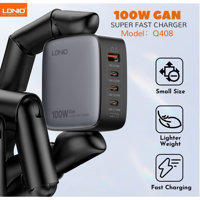 LDNIO Q408 100W GaN Charger PD Small Usb C Mutil Device Quick Charge EU ...