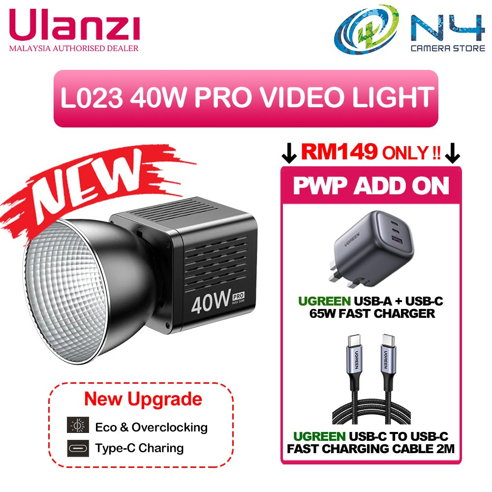 Lampe LED COB ULANZI 40W - Bi-Color 2500K-6500K, CRI≥95, Batterie 3400mAh Pour Streaming