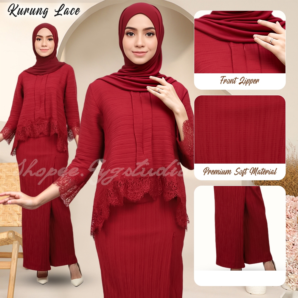 Baju Kurung Moden Kebaya Lace Ironless Baju Raya Haji Plain Pleated ...