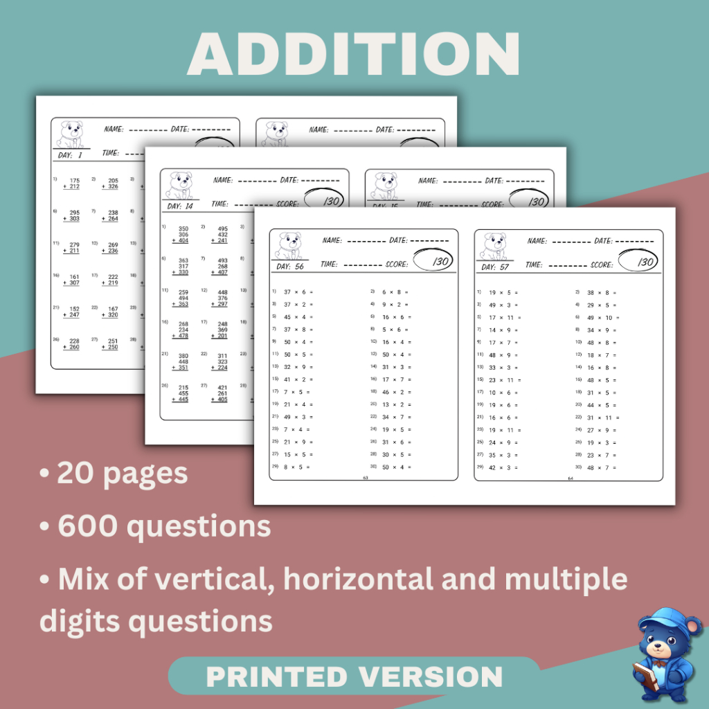100 Days of Math Worksheets (Age 9–10) | 66 Pages | Hardcopy with ...