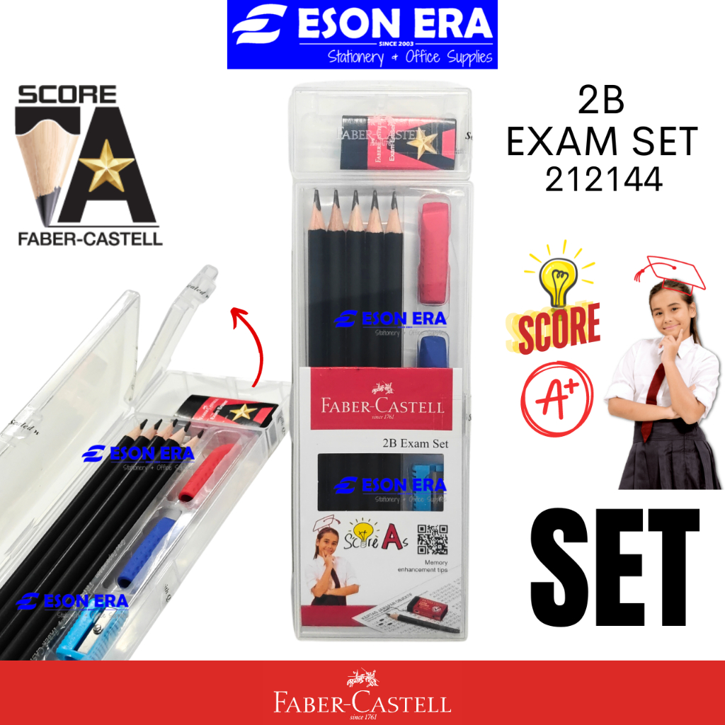 Faber-Castell 2B Exam Set 212144 Tri-Grip 2B Pencil+Eraser+Ruler ...