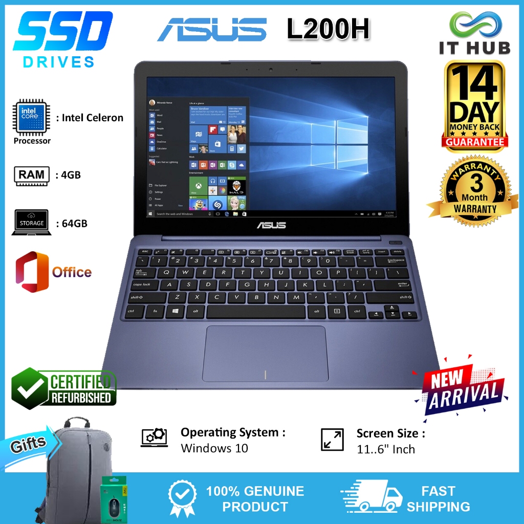 ASUS L200H-intel Celeron-4GBRAM-64GBSSD-Windows 10-11.6