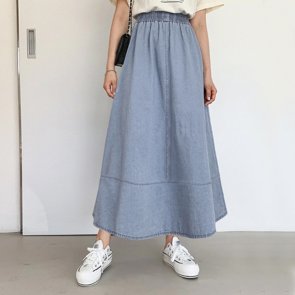 Denim Skirt For Women Summer Splicing High Waisted Loose Mid Length A Line Skirts Jeans Wanita Soft Girl Outfits Skirt Shopee Malaysia