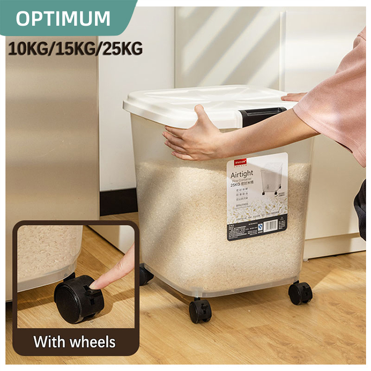 OPTIMUM 10kg 15kg 25kg Rice Box with Wheel Rice Bucket Storage Insect ...