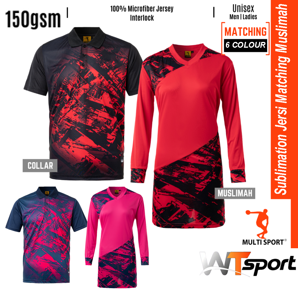 MULTISPORT Baju Sukan Jersi Lelaki Wanita Aktif Quick Dry Sublimation ...