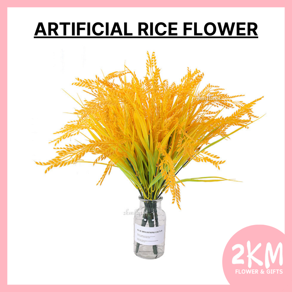 RICE FLOWER Artificial Wheat Ear Fake Plant Bouquet Plastic Paddy ...